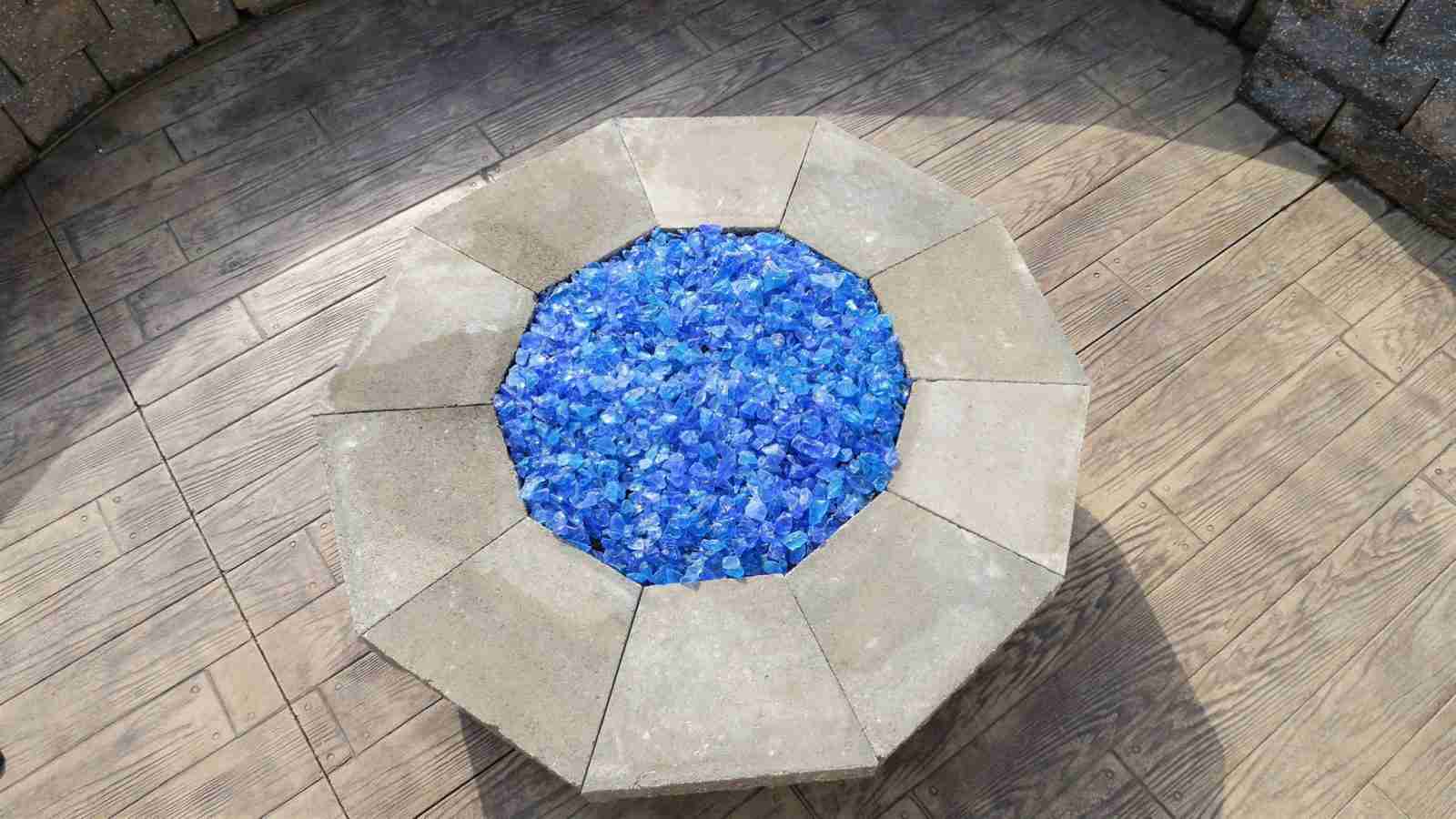 beautiful fire glass on firepit top view