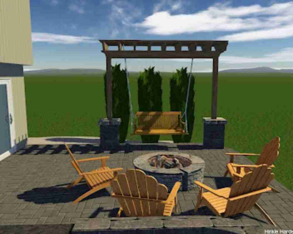 3D Covered patio structure with outdoor kitchen and dining area